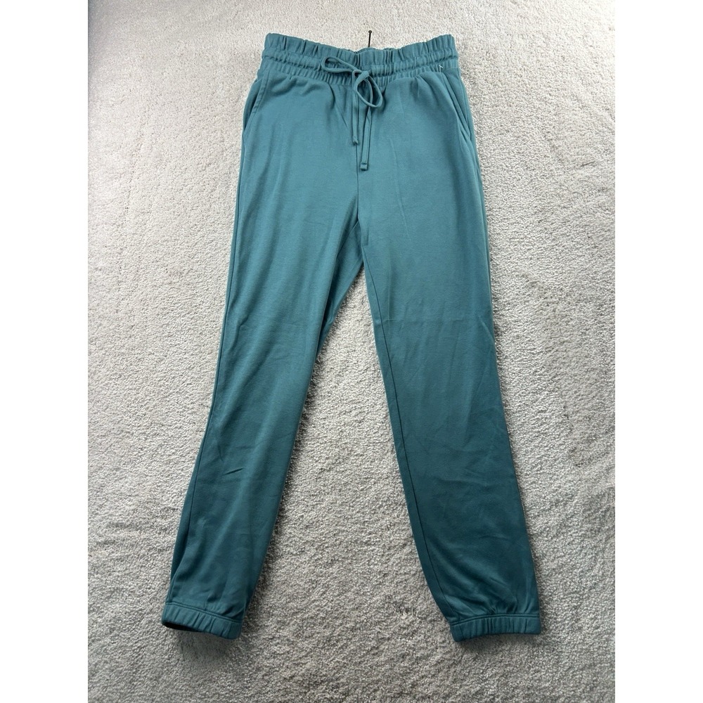 Zenana Womens S Blue Woven Wide Elastic‎ Waistband Jogger Long Pants Soft Fabric